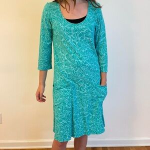 Fresh produce turquoise floral mid sleeve mini dress granola beachy